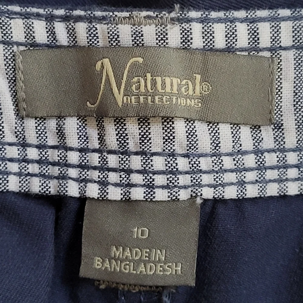 Natural Reflections Shorts Navy Blue Cotton Mid Rise Classic Coastal Size 10 NEW